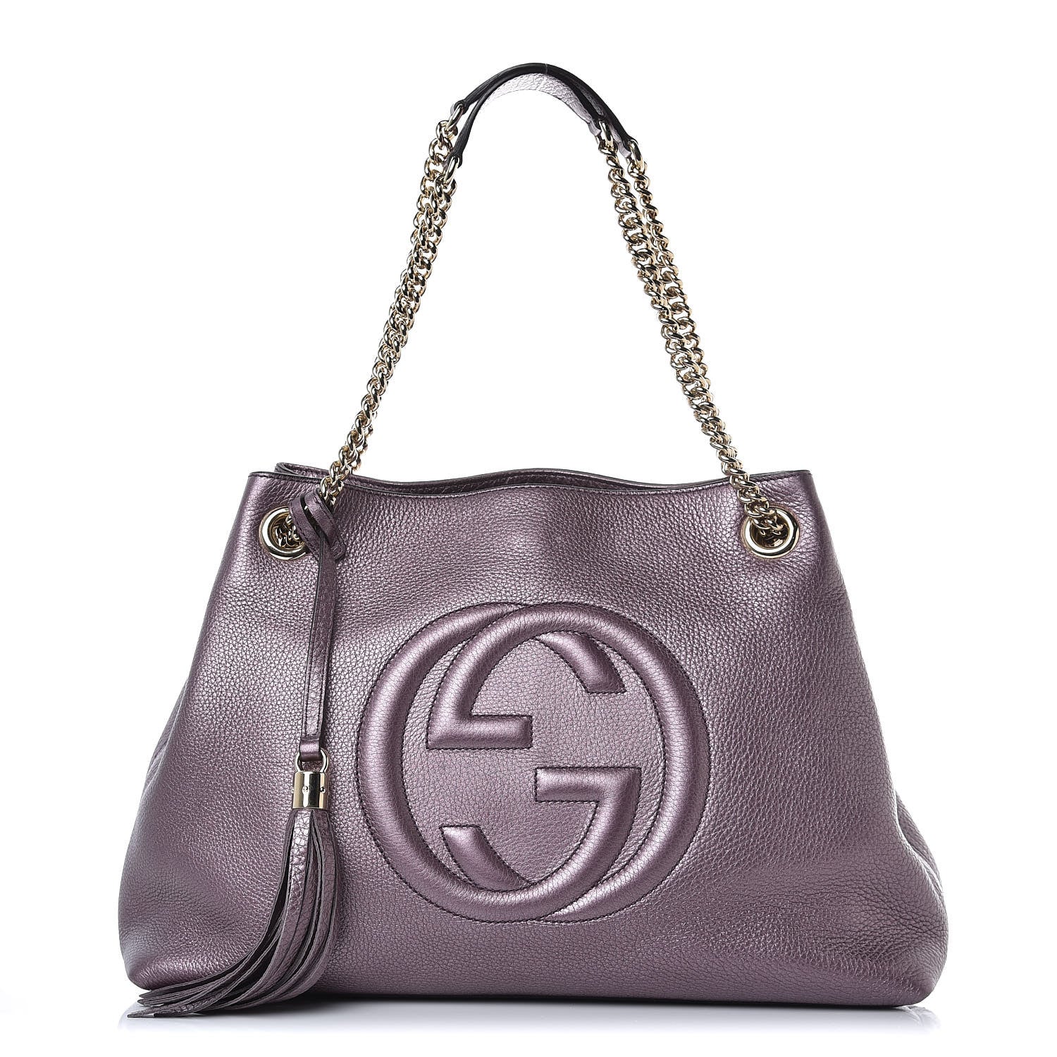 Gucci Metallic Pebbled Calfskin Medium Soho Chain Shoulder Bag Purple 1 of 10