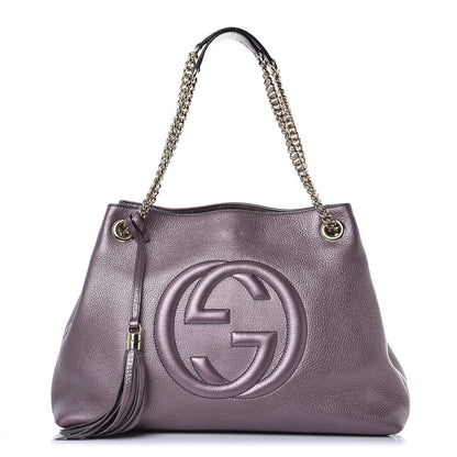 Gucci Metallic Pebbled Calfskin Medium Soho Chain Shoulder Bag Purple 1 of 10