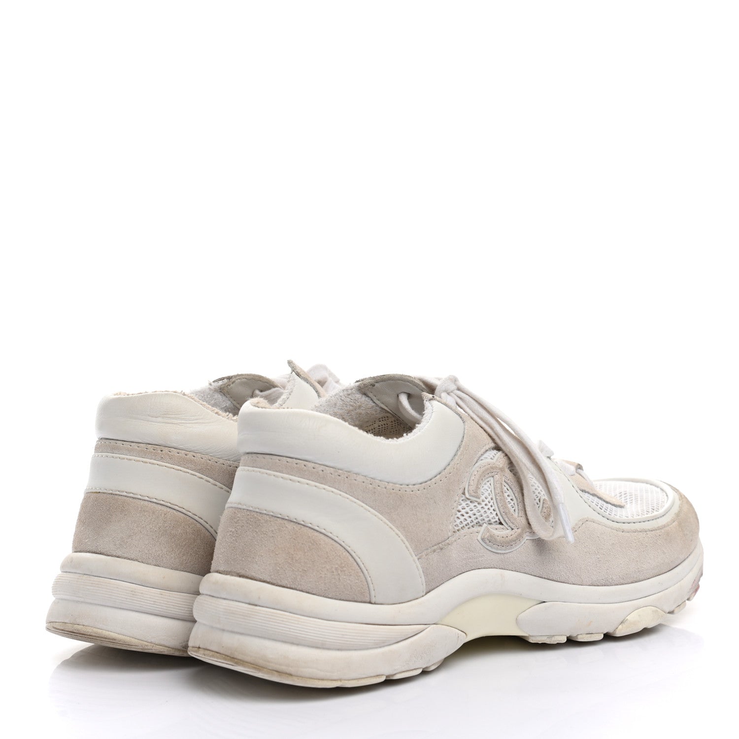 Chanel Suede Calfskin Fabric CC Sneakers 38 White 4 of 7