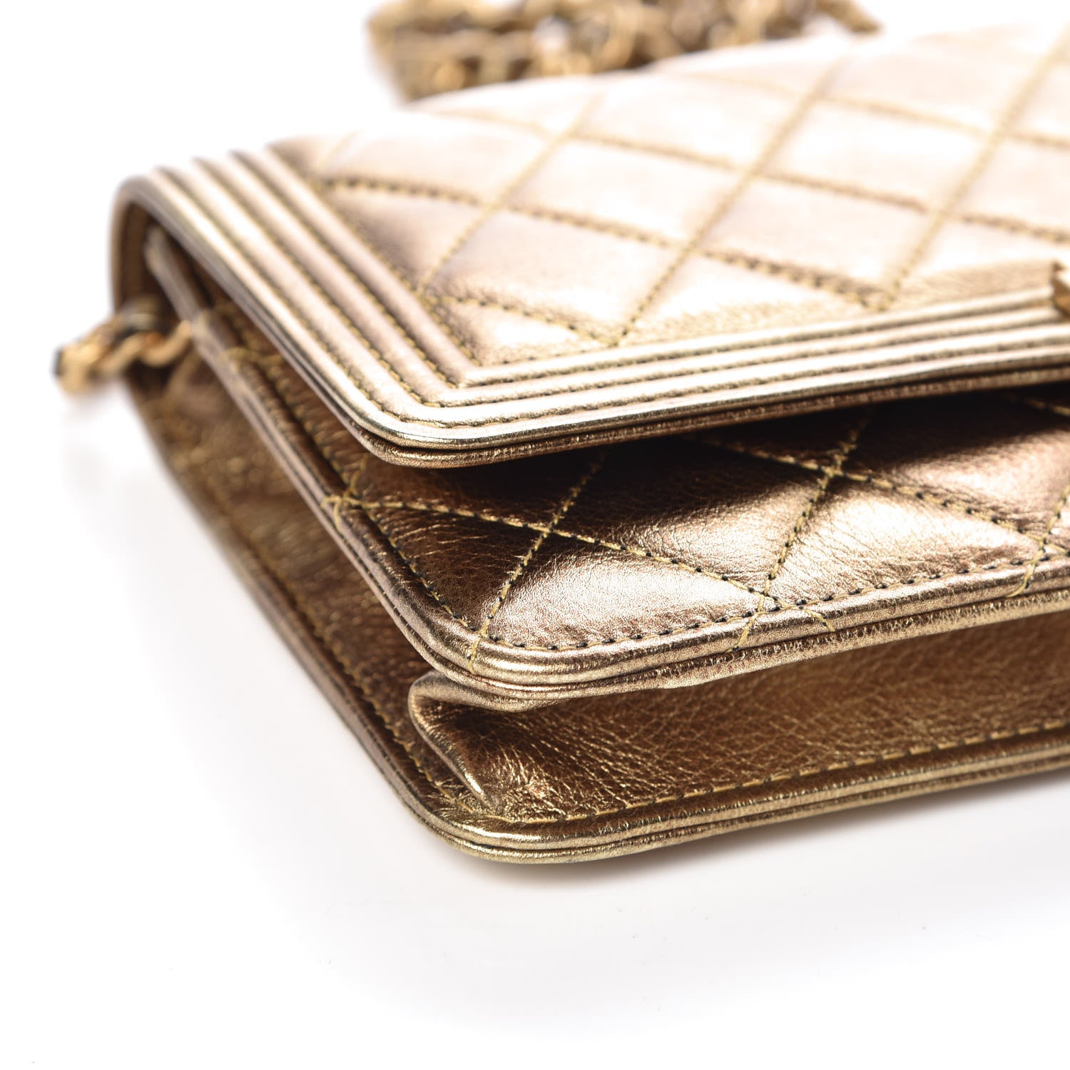 Chanel Metallic Calfskin Quilted Boy Wallet On Chain WOC Gold 9 of 11