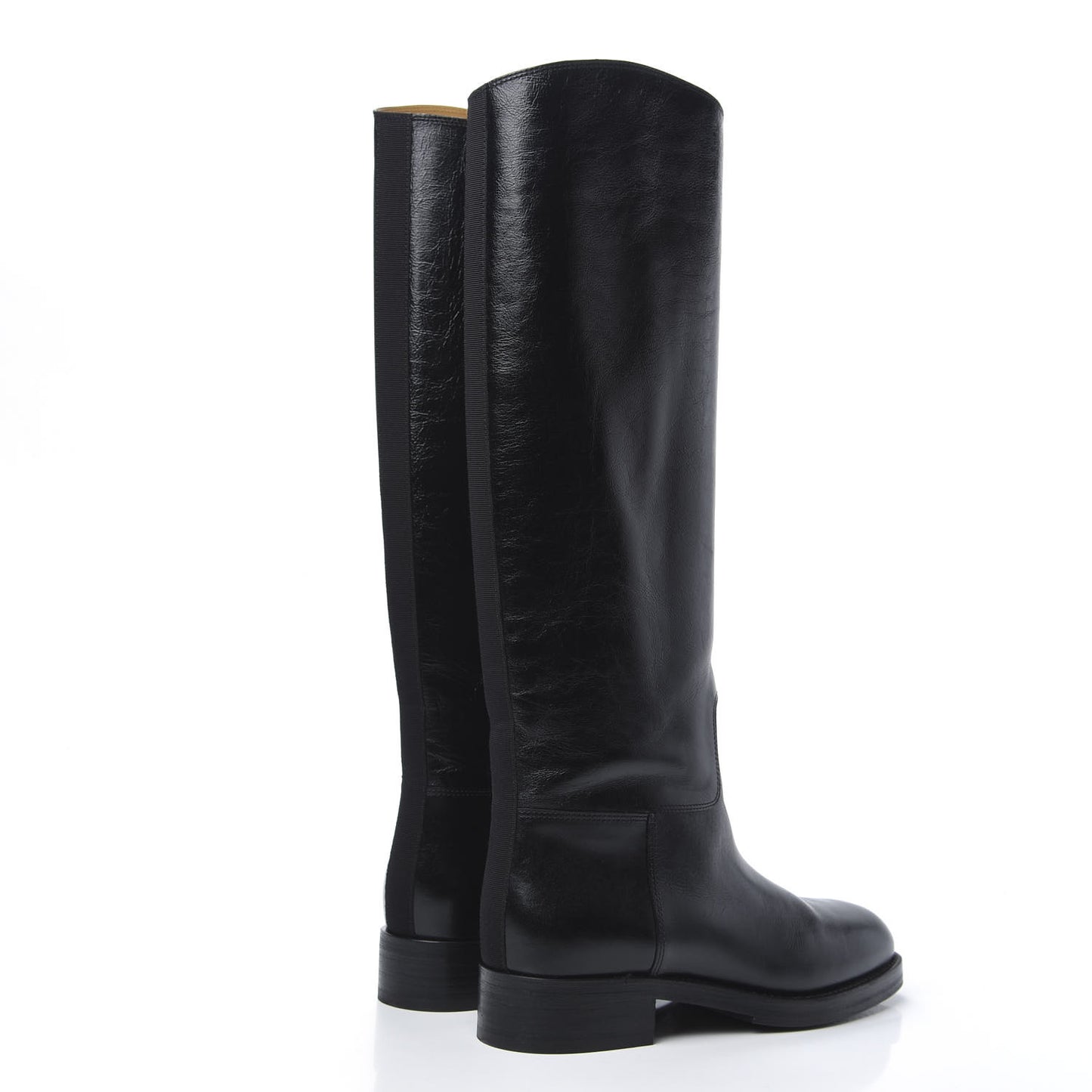 Aged Glazed Calfskin Grosgrain Knee High CC Boots 38 Black