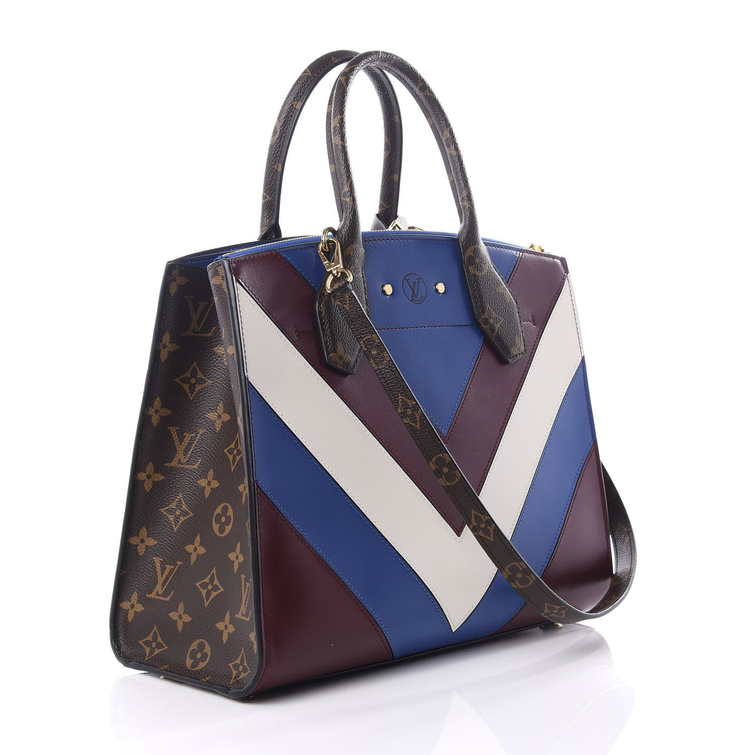 Louis Vuitton Calfskin Monogram City Steamer MM Blue Burgundy White 2 of 8