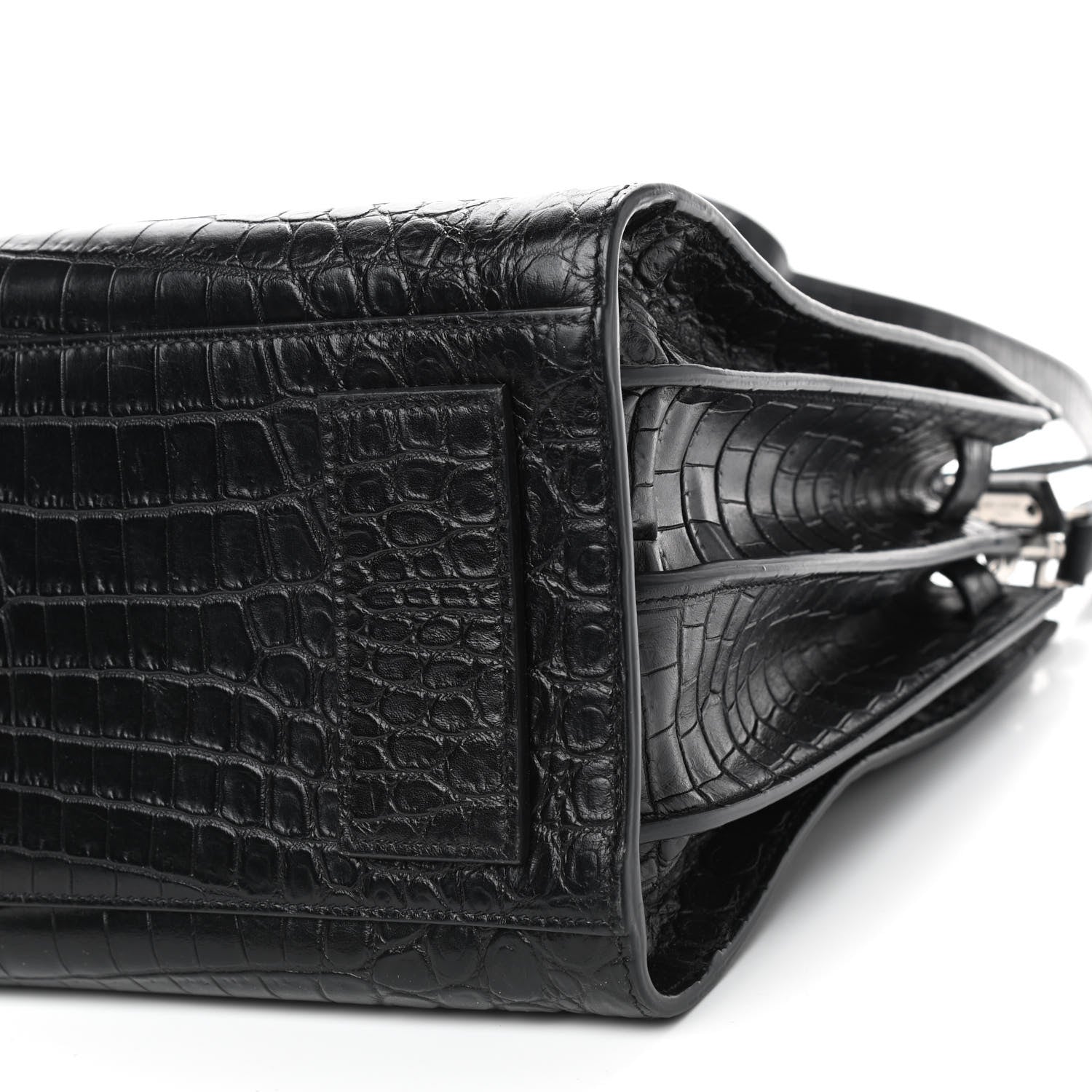 Saint Laurent Calfskin Crocodile Embossed Small Supple Sac de Jour Black 6 of 8