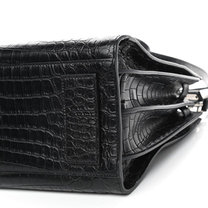 Saint Laurent Calfskin Crocodile Embossed Small Supple Sac de Jour Black 6 of 8