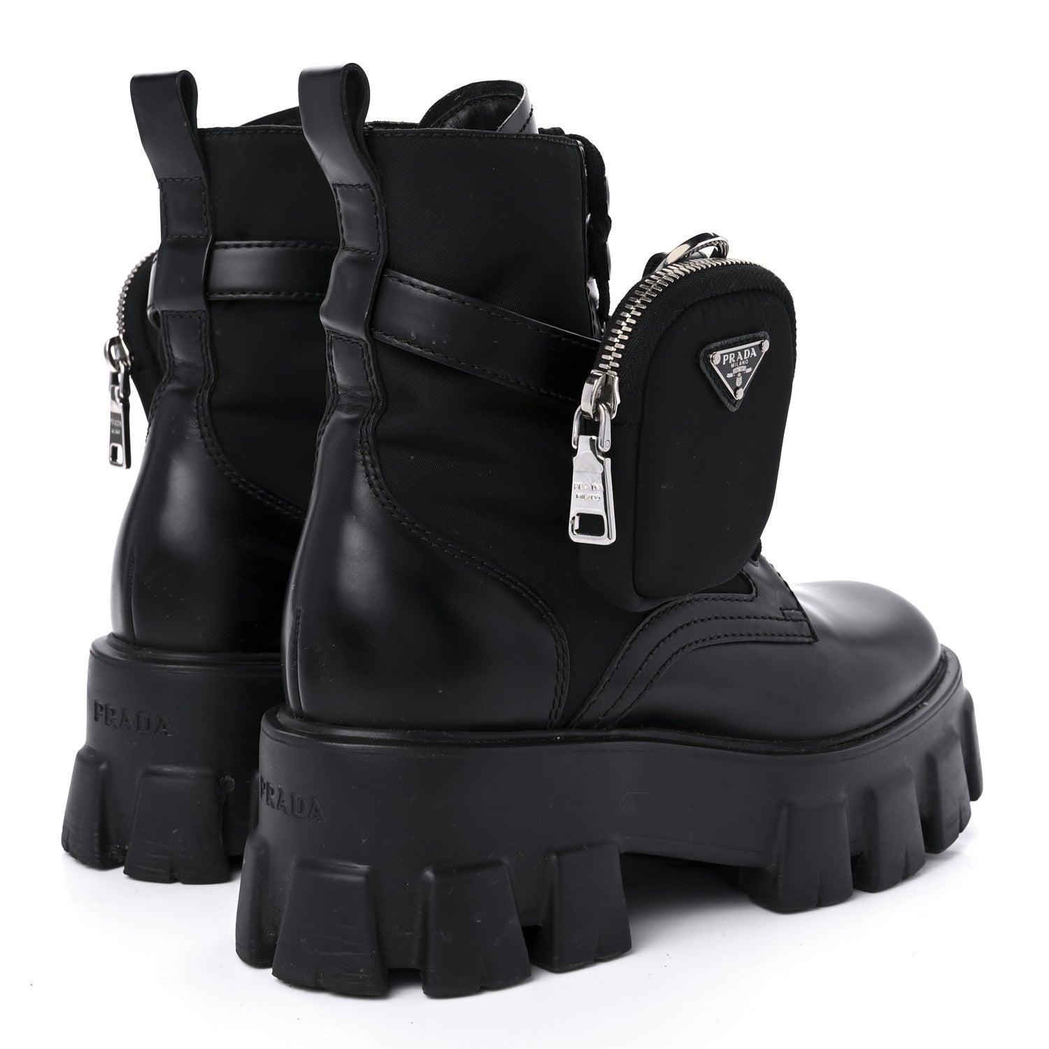 Prada Spazzolato Rois Nylon Metal Triangle Logo Monolith Pouch Pocket 55mm Boots 37 Black 4 of 8