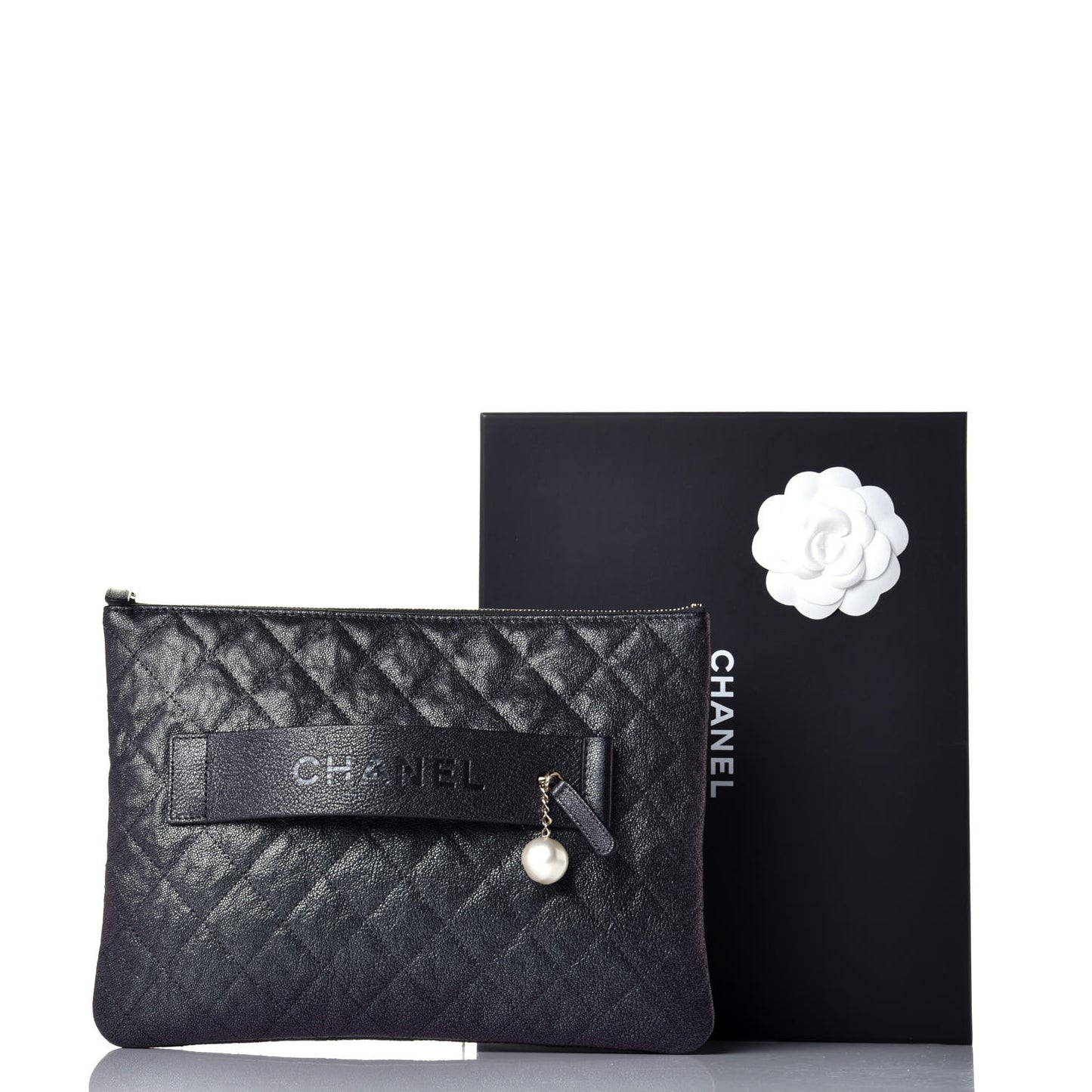 Iridescent Caviar Medium Night by the C Pouch Clutch Black