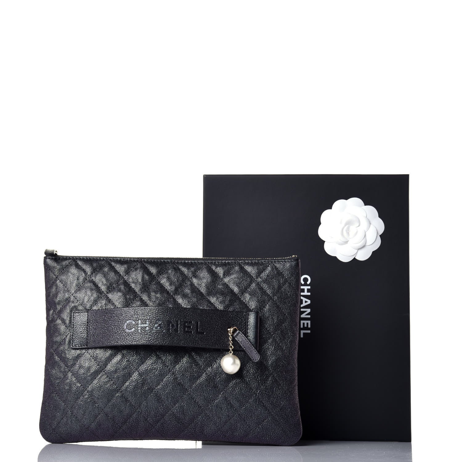 Chanel Iridescent Caviar Medium Night by the C Pouch Clutch Black 9 of 9