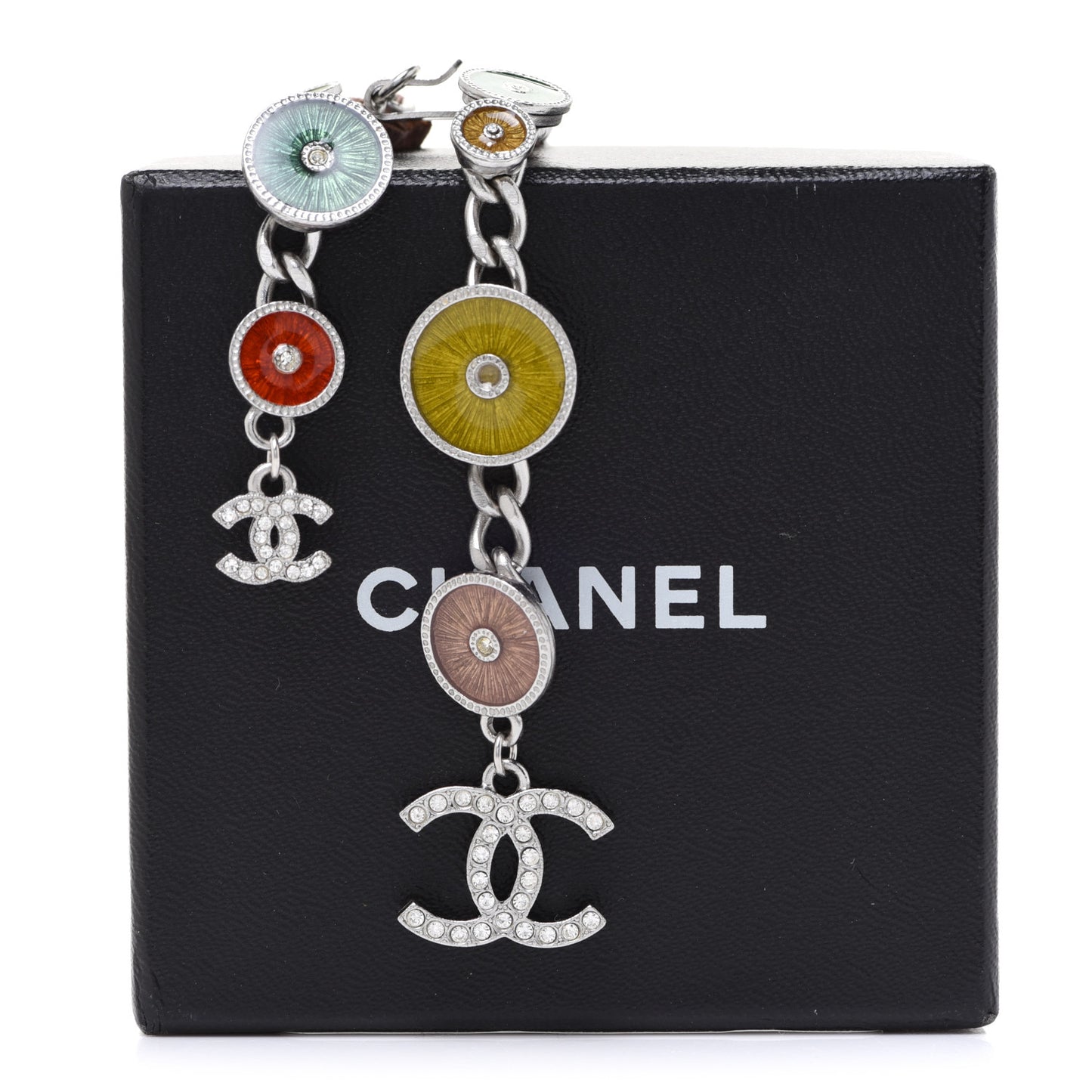 Lambskin Gripoix Poured Glass Crystal CC Charm Chain Belt Silver