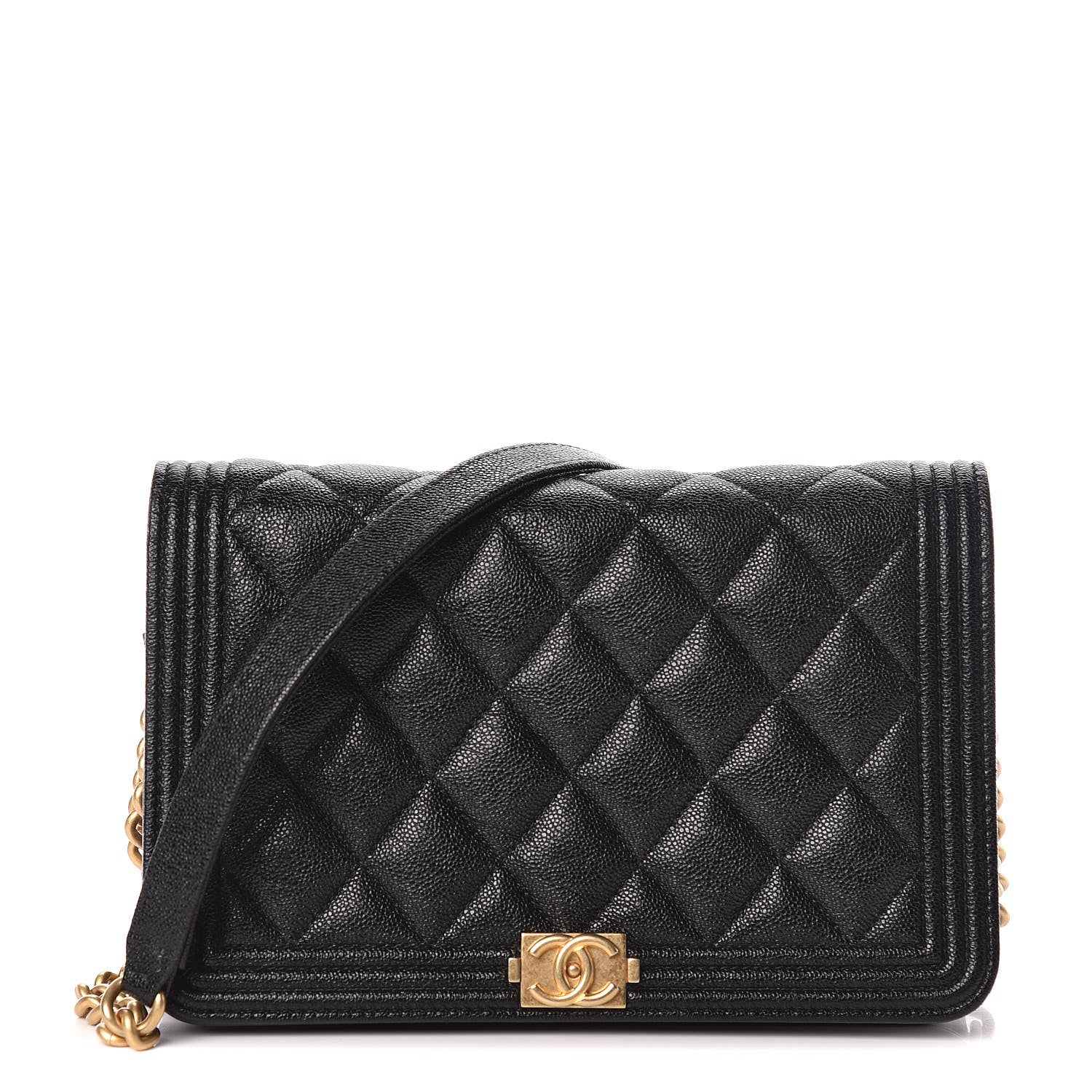 Chanel Caviar Quilted Boy Wallet On Chain WOC Black 1 of 15