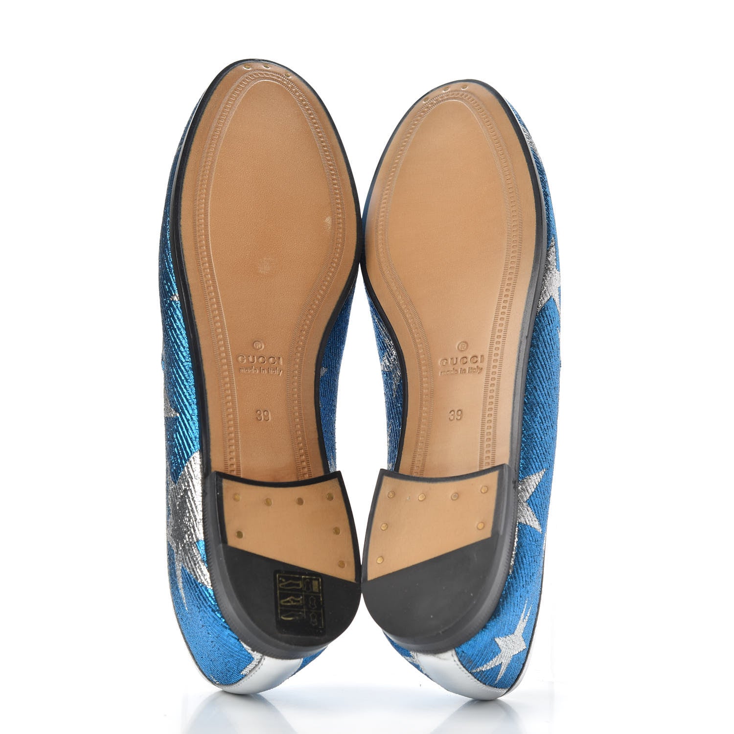Gucci Lurex Calfskin Starry Sky Womens Jordaan Loafers 39 Bluette Silver 6 of 11