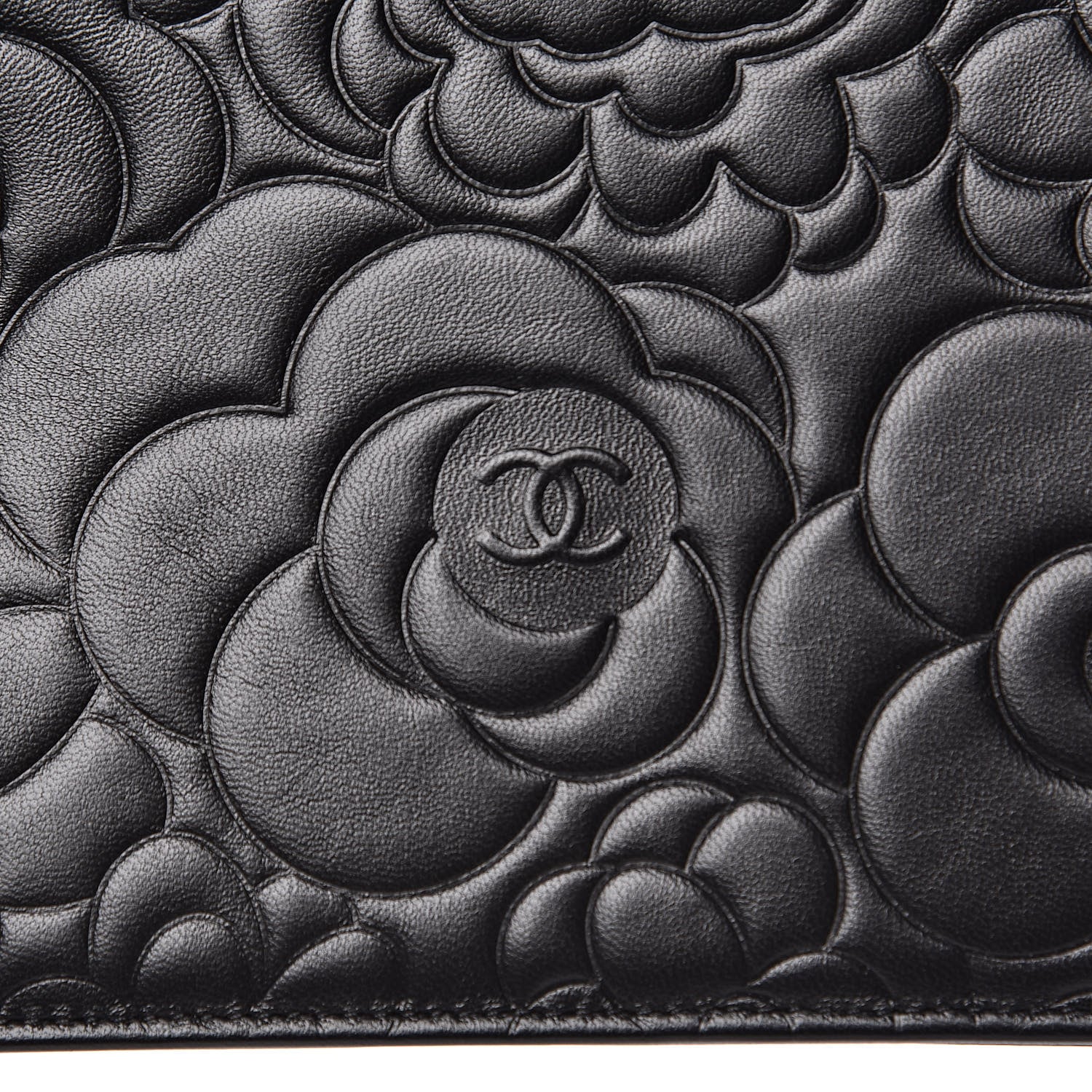 Chanel Lambskin Camellia Embossed Wallet on Chain WOC Black 12 of 15