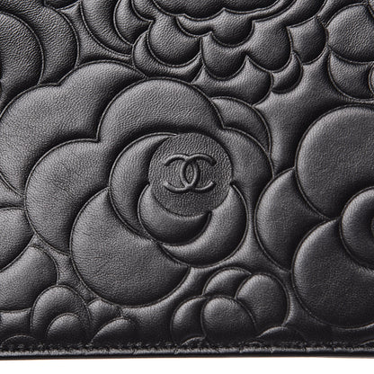 Chanel Lambskin Camellia Embossed Wallet on Chain WOC Black 12 of 15