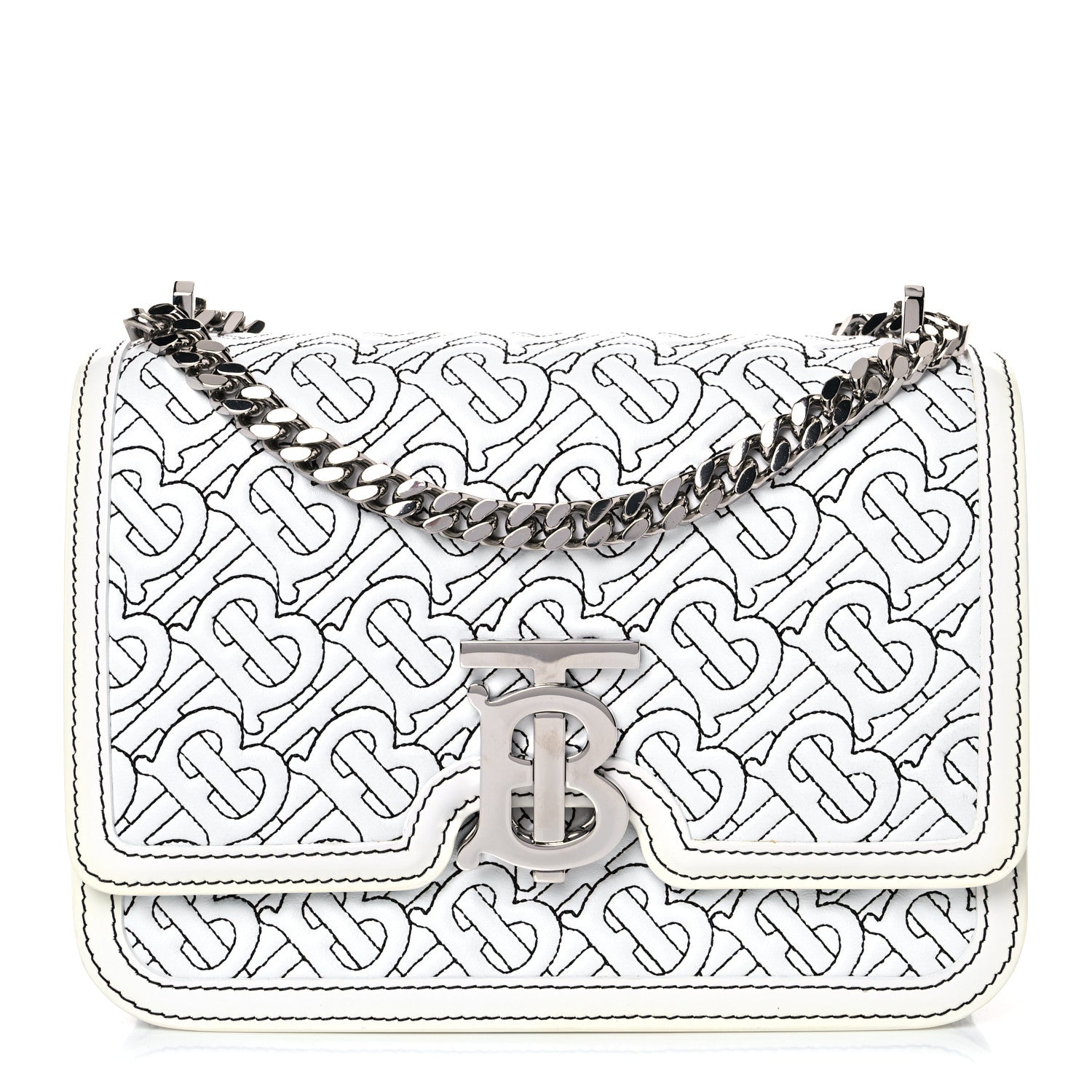 Burberry Calfskin Monogram Embossed Small TB Chain Bag Optic White 1 of 15