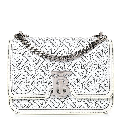Burberry Calfskin Monogram Embossed Small TB Chain Bag Optic White 1 of 15