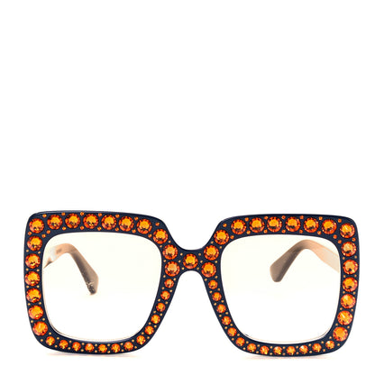 Gucci Acetate Crystal Oversize Sunglasses GG0148S Blue 2 of 7