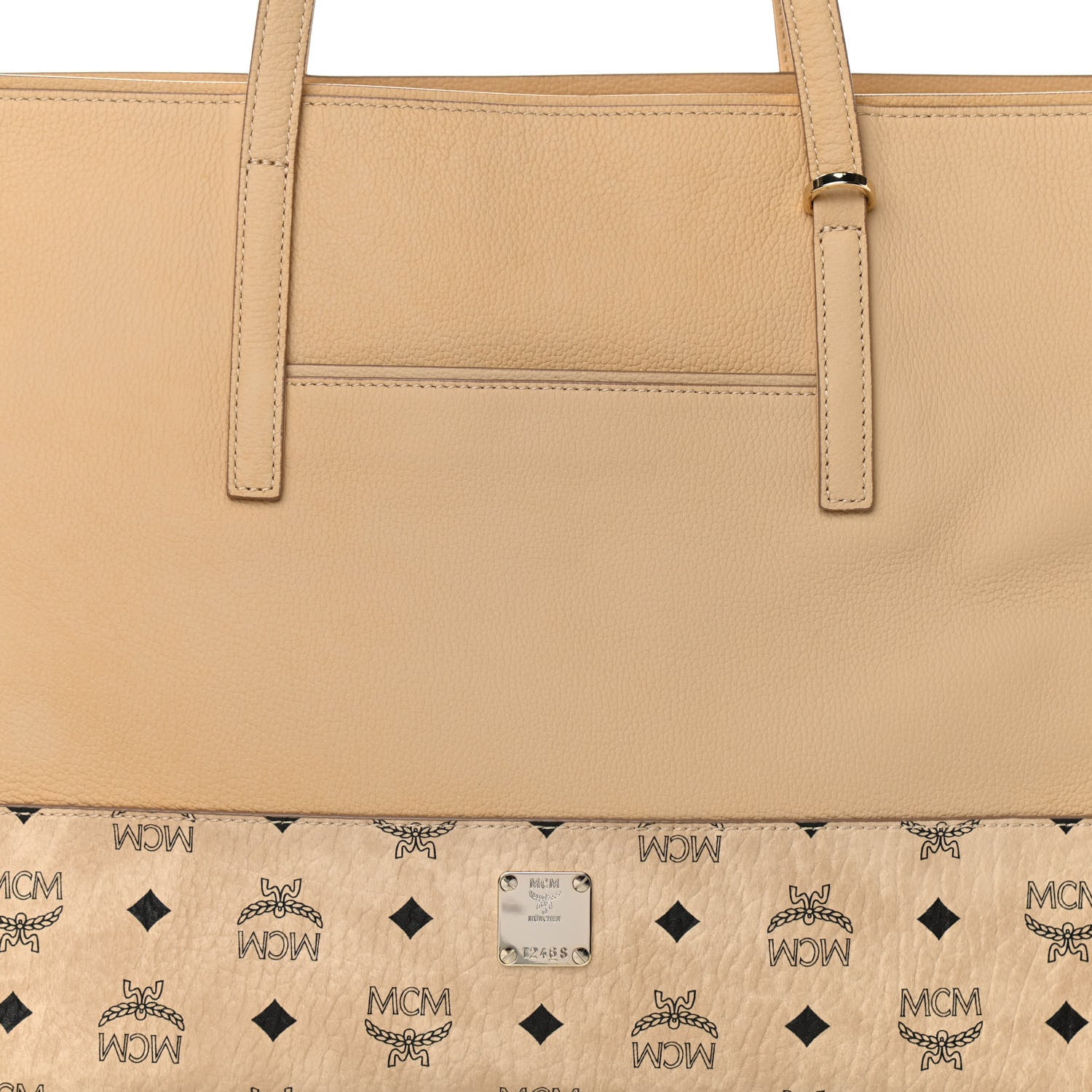 MCM Calfskin Visetos Anya Shopper Tote Beige 8 of 13