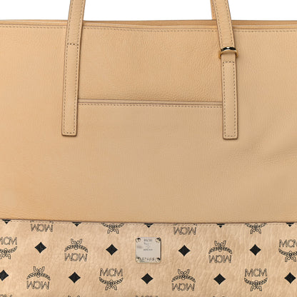 MCM Calfskin Visetos Anya Shopper Tote Beige 8 of 13