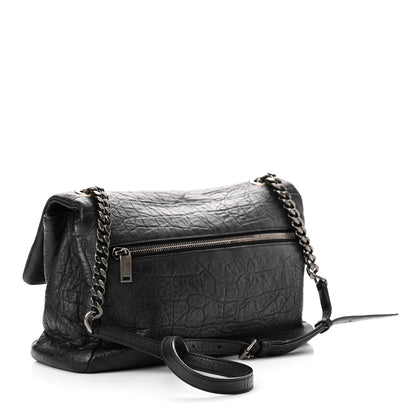 Saint Laurent Calfskin Crocodile Embossed Medium West Hollywood Monogram Fold-Over Grey 2 of 7