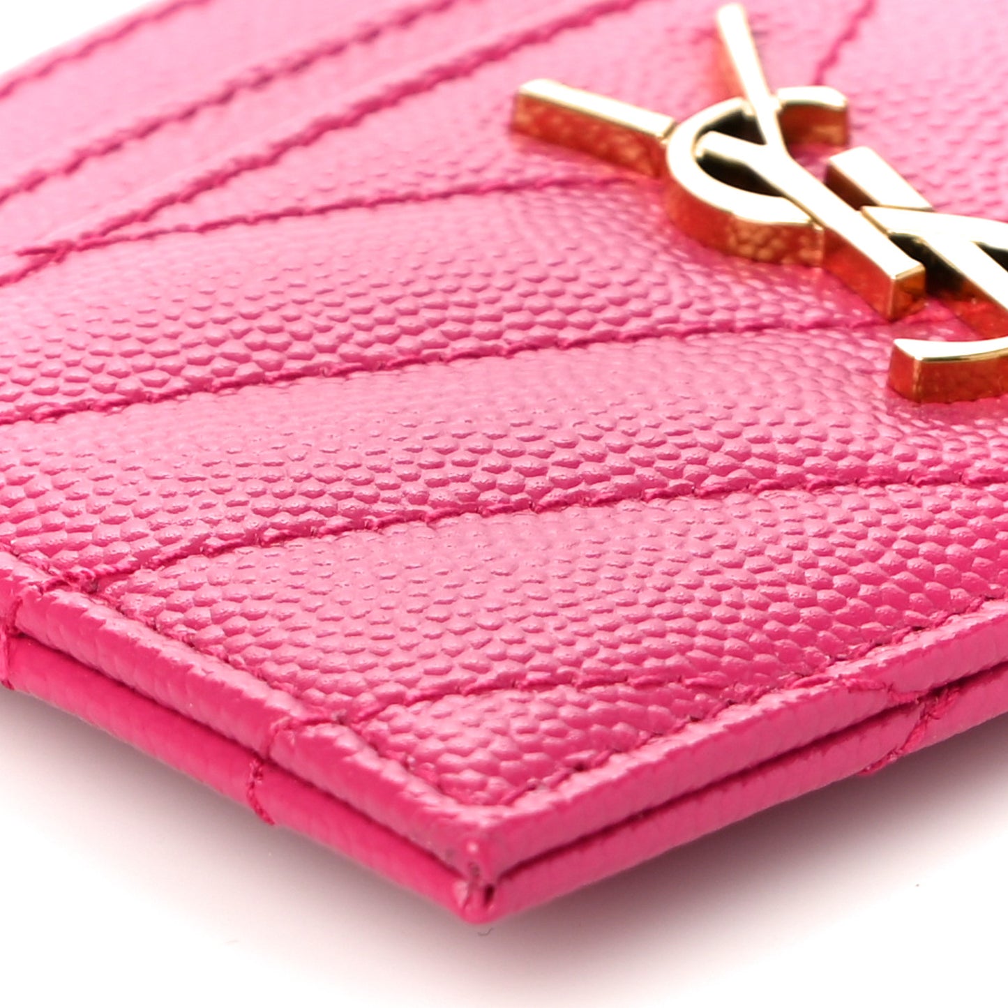 Grain De Poudre Matelasse Chevron Monogram Credit Card Case Fresh Fuxia