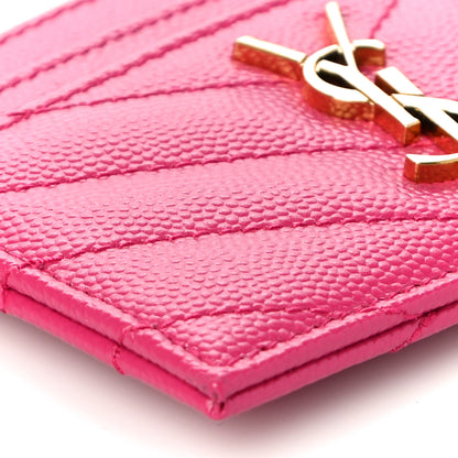 Saint Laurent Grain De Poudre Matelasse Chevron Monogram Credit Card Case Fresh Fuxia 9 of 11