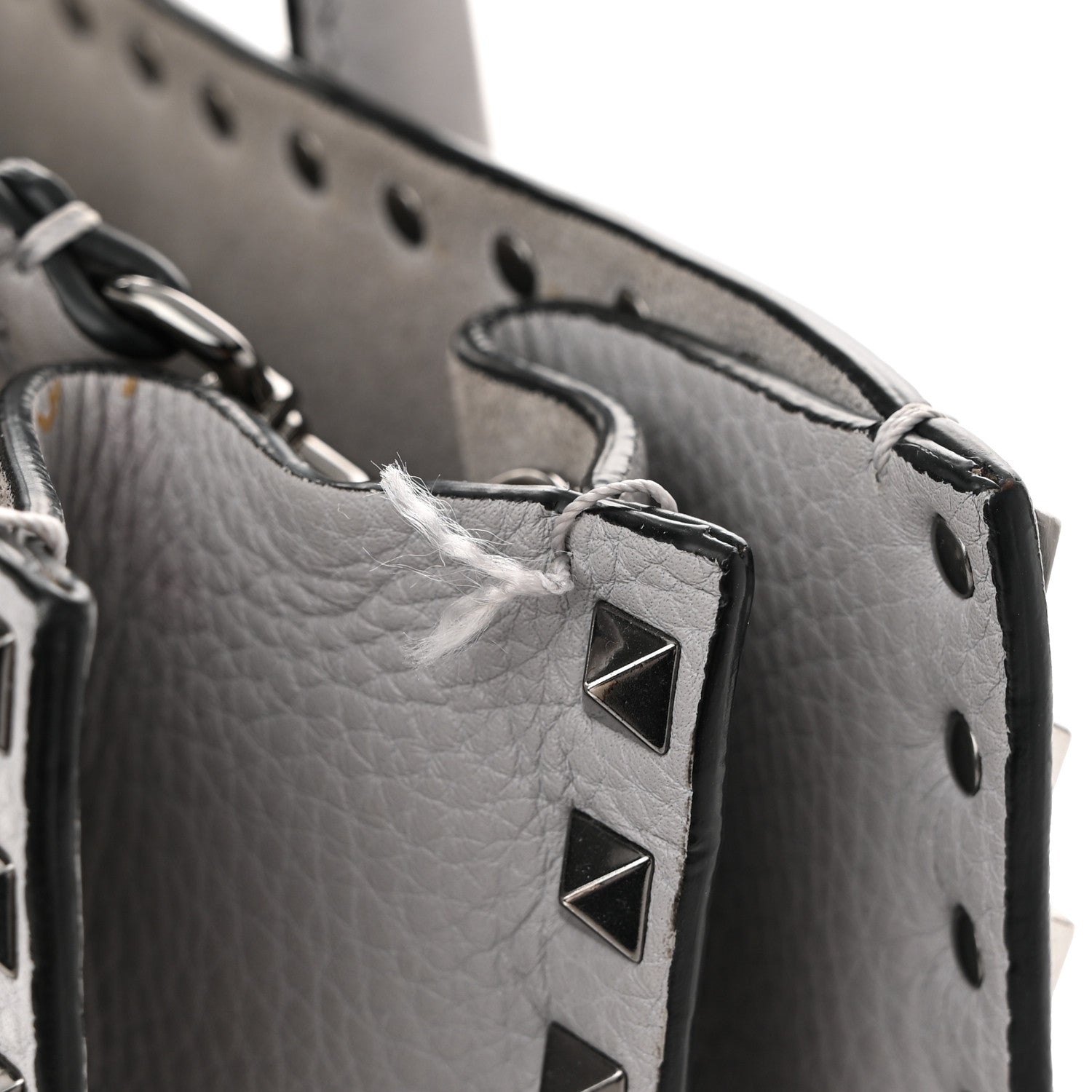 Valentino Garavani Grained Calfskin Medium Rockstud Double Handle Horizontal Tote Pastel Grey 10 of 11