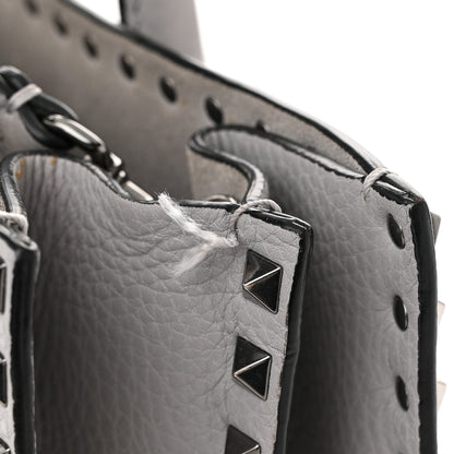 Valentino Garavani Grained Calfskin Medium Rockstud Double Handle Horizontal Tote Pastel Grey 10 of 11
