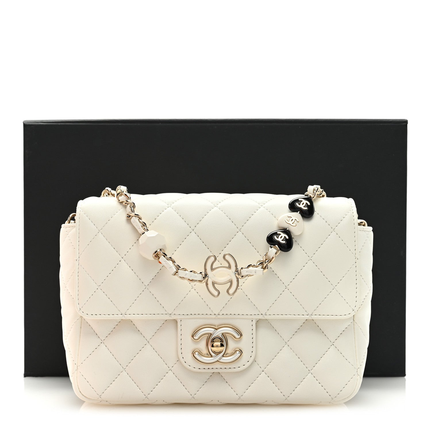 Chanel Lambskin Resin Quilted Mini Heart Rectangular Flap White 2 of 9