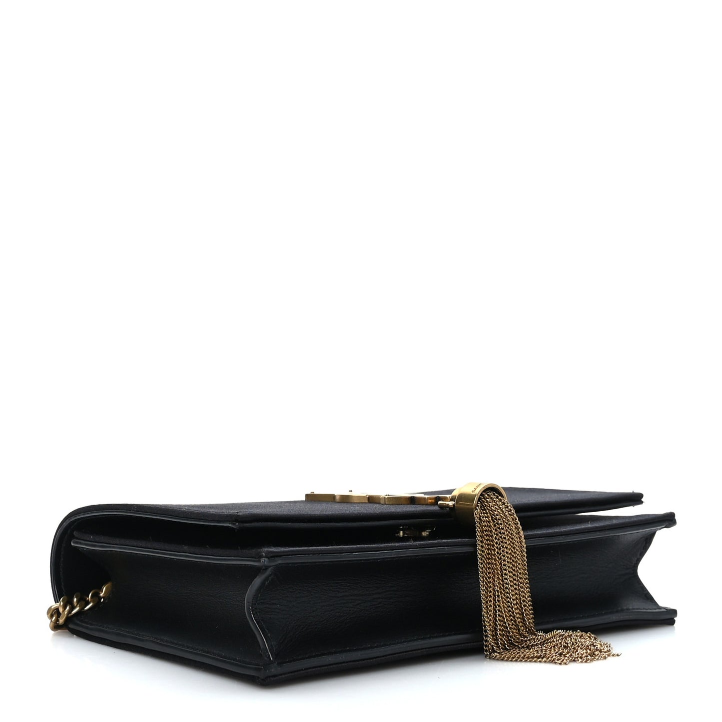 Satin Monogram Kate Tassel Chain Wallet Black