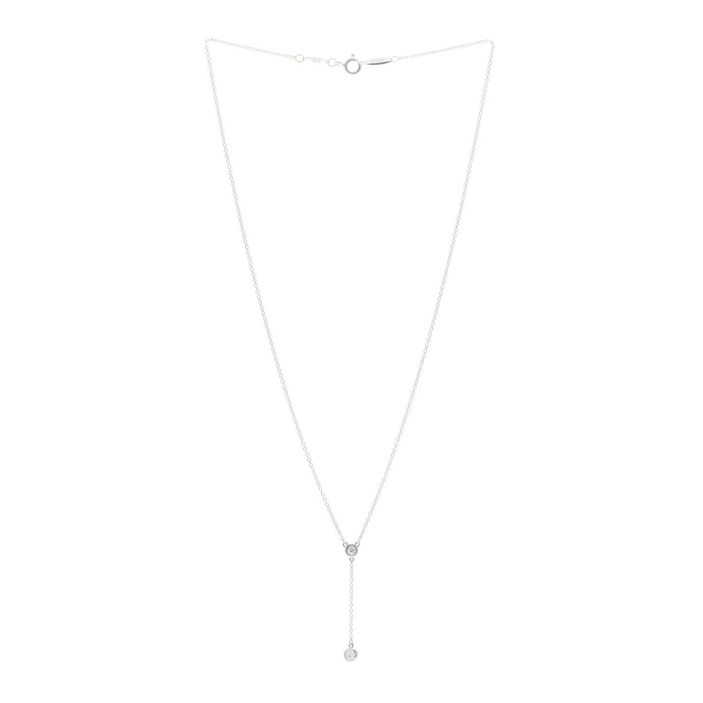 Sterling Silver Diamond Elsa Peretti Diamonds by the Yard Y Drop Pendant Necklace