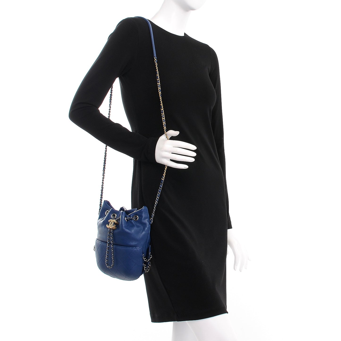 Calfskin Quilted Small Gabrielle Bucket Dark Blue