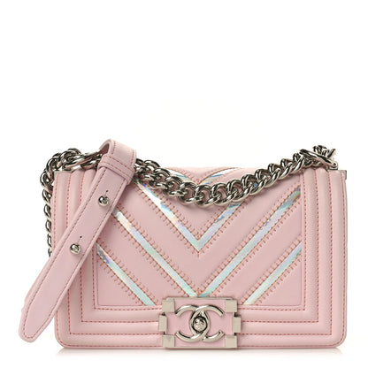 Chanel Lambskin Iridescent PVC Chevron Quilted Small Boy Flap Light Pink Silver 1 of 9