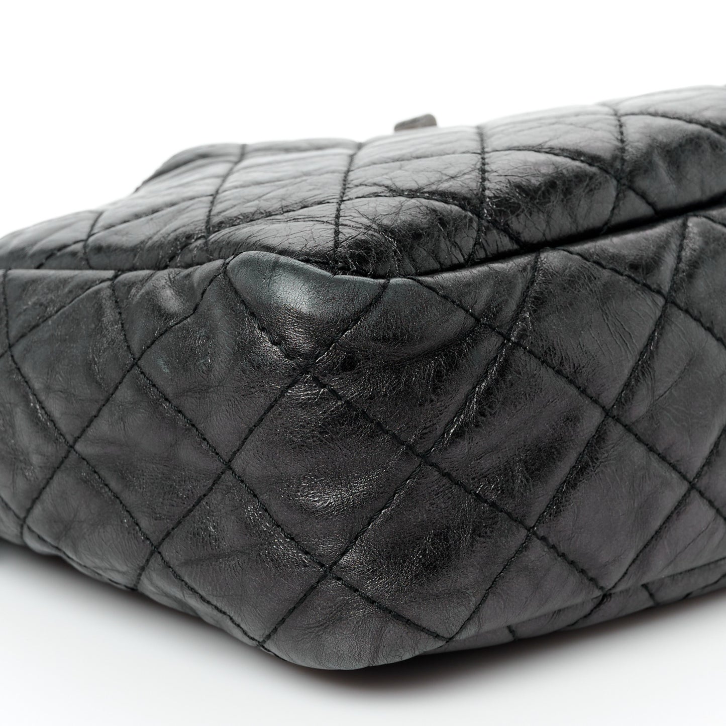 Metallic Aged Calfskin Quilted Large Reissue Camera Case Black
