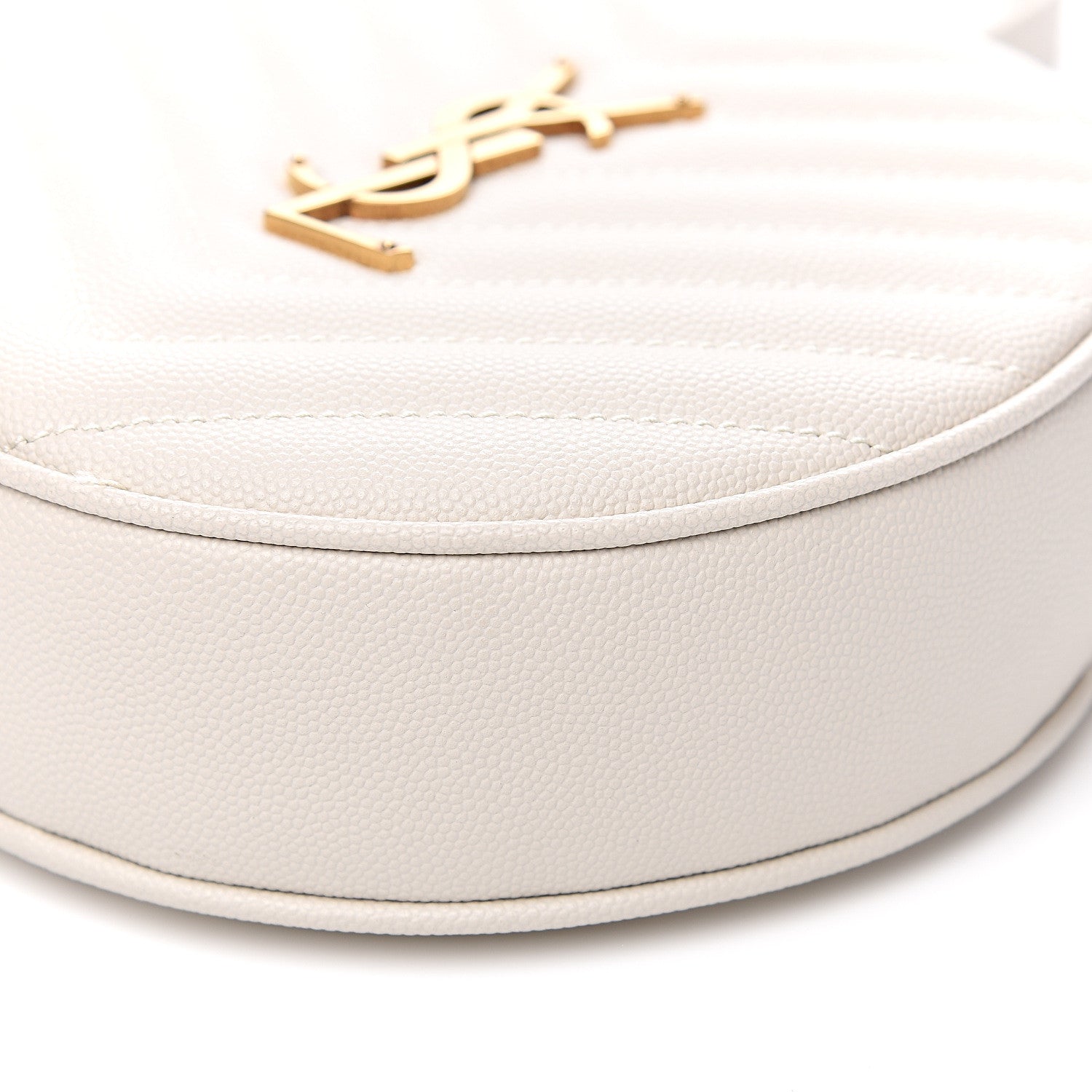Saint Laurent Grain De Poudre Matelasse Chevron Quilted Round Vinyle Camera Bag White 7 of 8