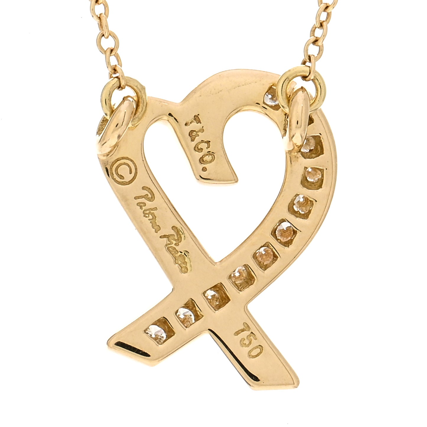 18K Yellow Gold Diamond Small Paloma Picasso Loving Heart Pendant Necklace