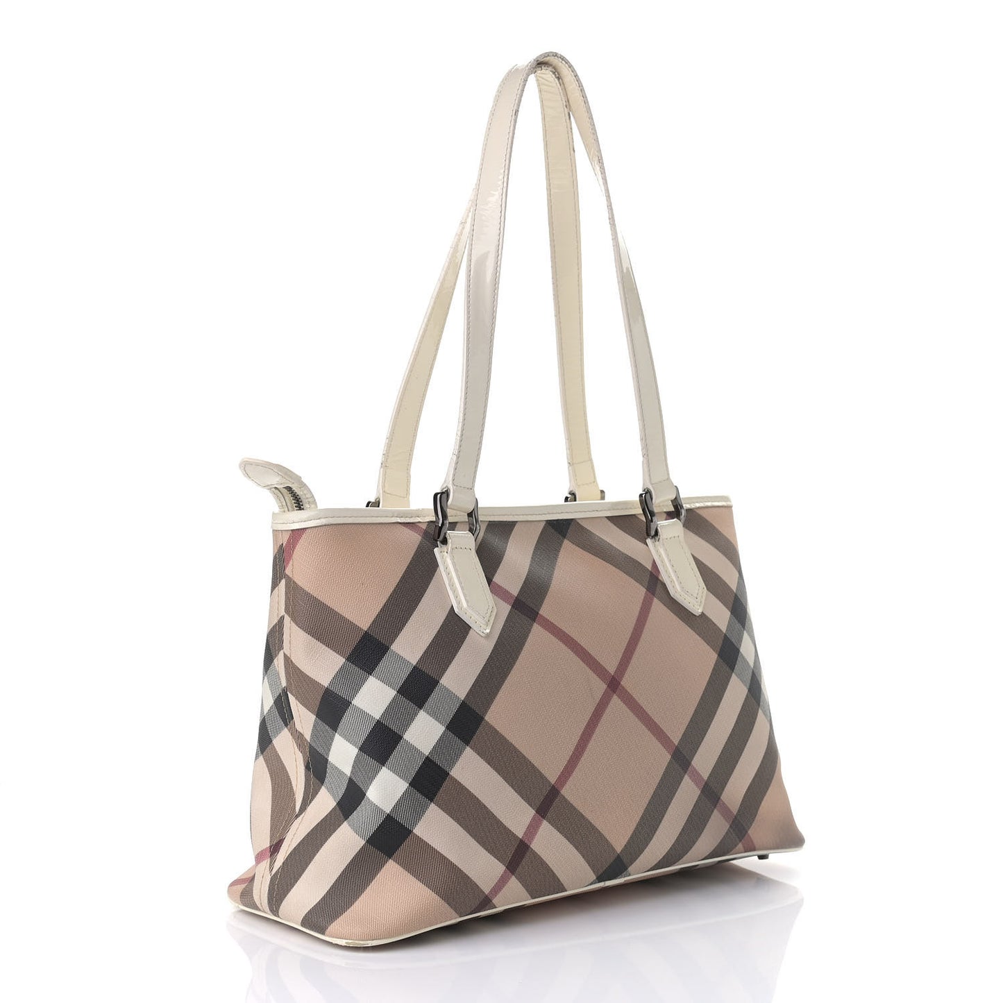 Nova Check Patent Trim Shopper Tote White