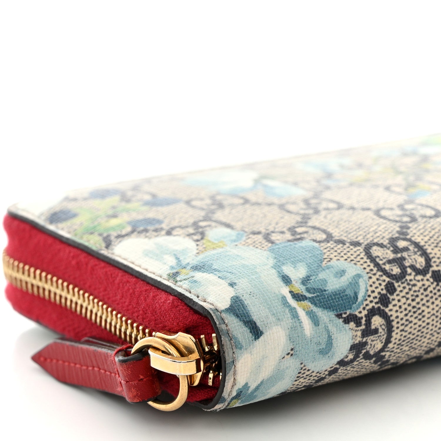 Gucci GG Supreme Monogram Blooms Zip Around Wallet Blue Red 10 of 14