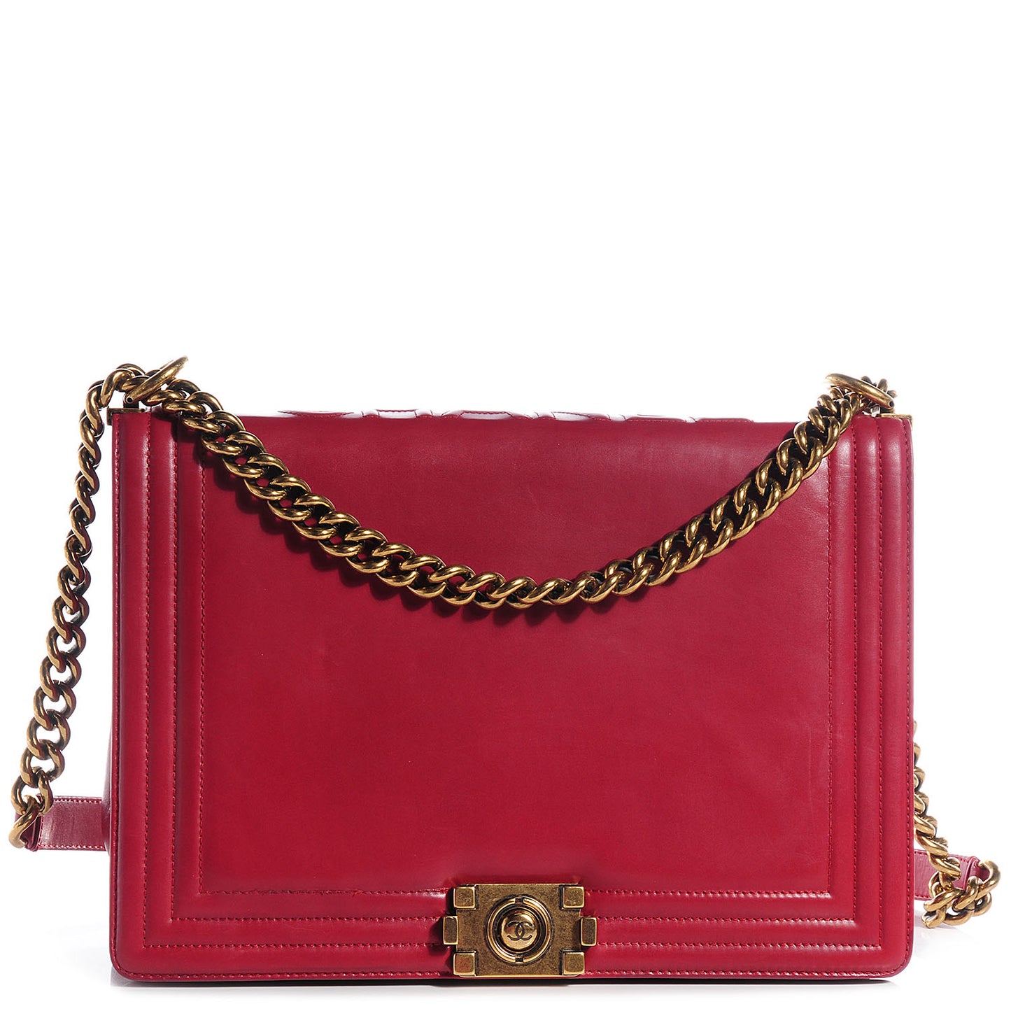 Glazed Calfskin Large Boy Flap Red