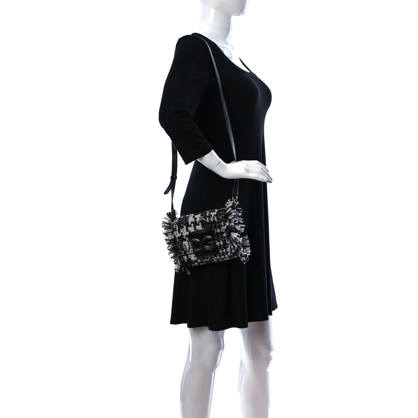Tweed Mini Millennials Crossbody Bag Black White
