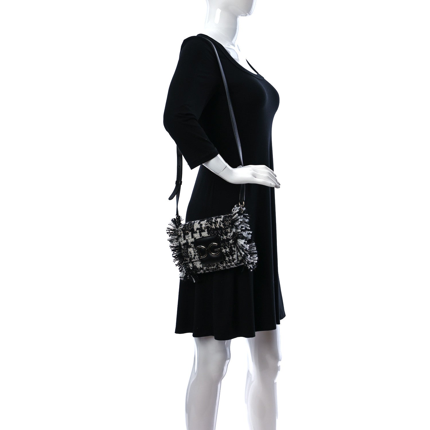 Dolce & Gabbana Tweed Mini Millennials Crossbody Bag Black White 2 of 9