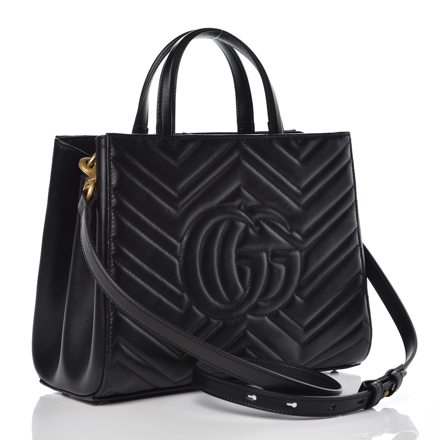Gucci Calfskin Matelasse Small GG Marmont Tote Black 3 of 9