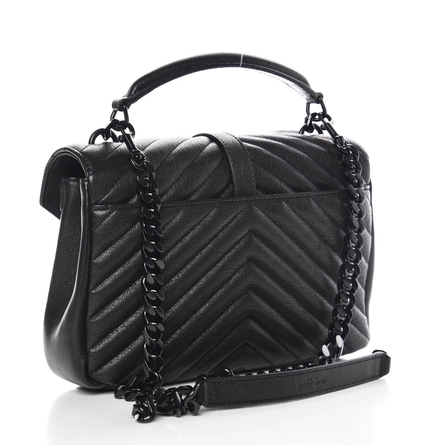 Saint Laurent Sheepskin Matelasse Chevron Monogram Medium College Bag Black 3 of 9
