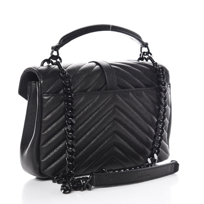 Saint Laurent Sheepskin Matelasse Chevron Monogram Medium College Bag Black 3 of 9