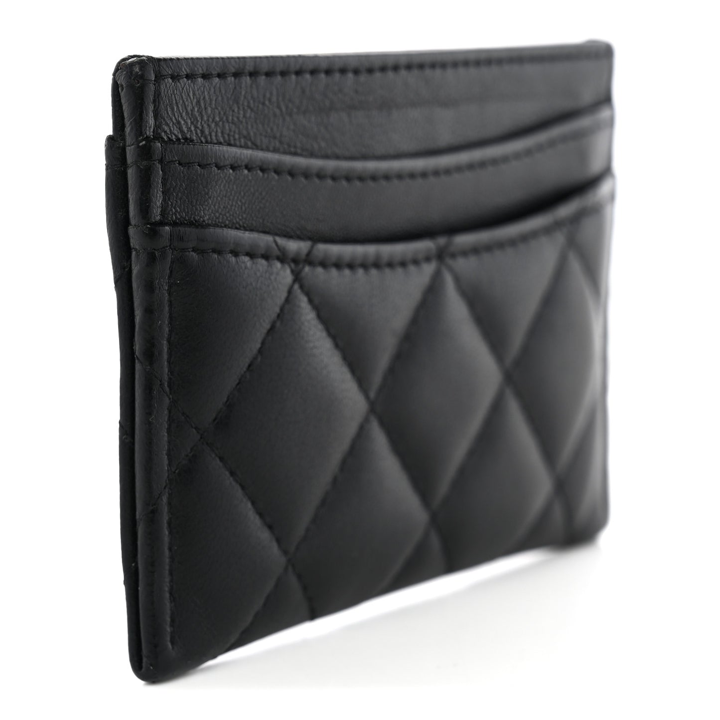 Lambskin Quilted Card Holder Black