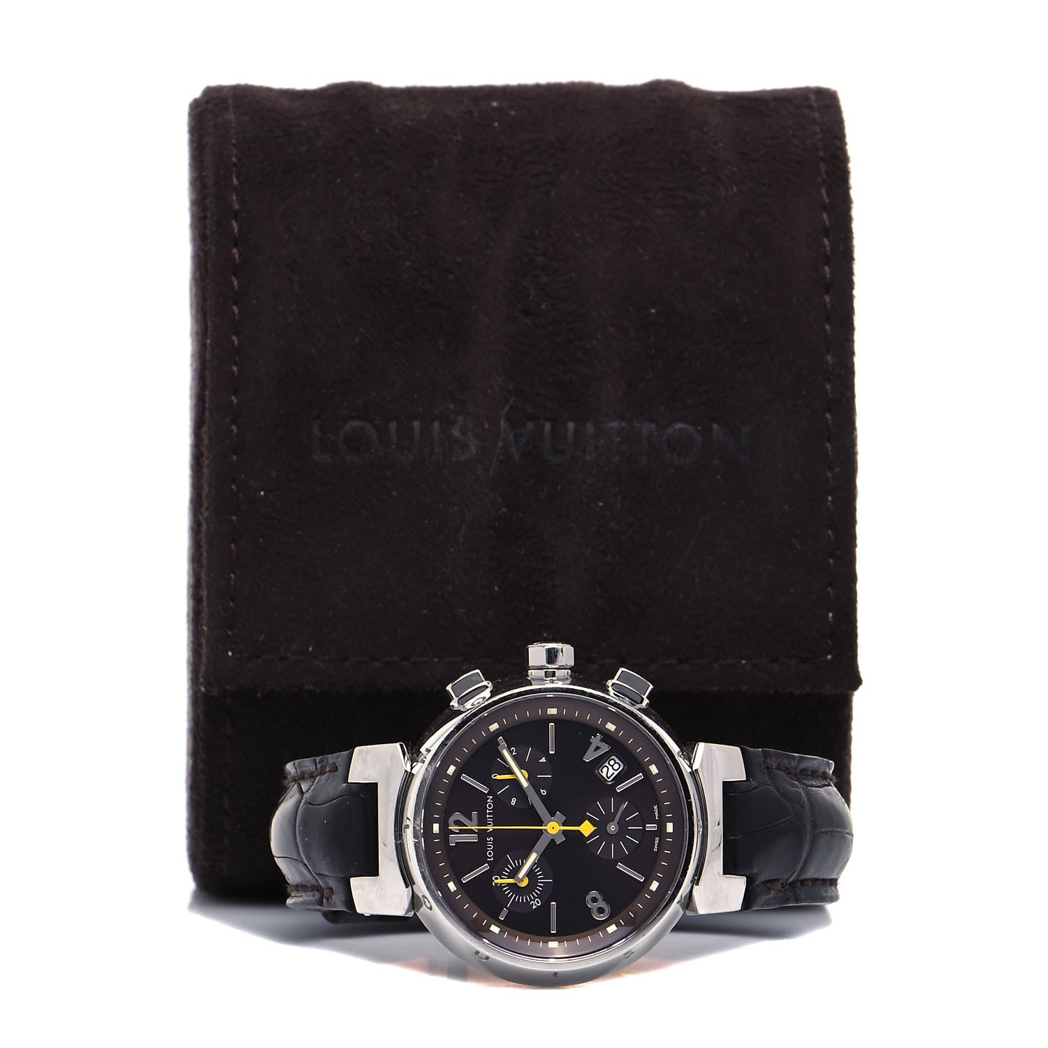 Louis Vuitton Stainless Steel Alligator 34mm Tambour Chronograph Automatic Watch Black 5 of 5