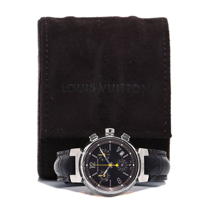 Louis Vuitton Stainless Steel Alligator 34mm Tambour Chronograph Automatic Watch Black 5 of 5