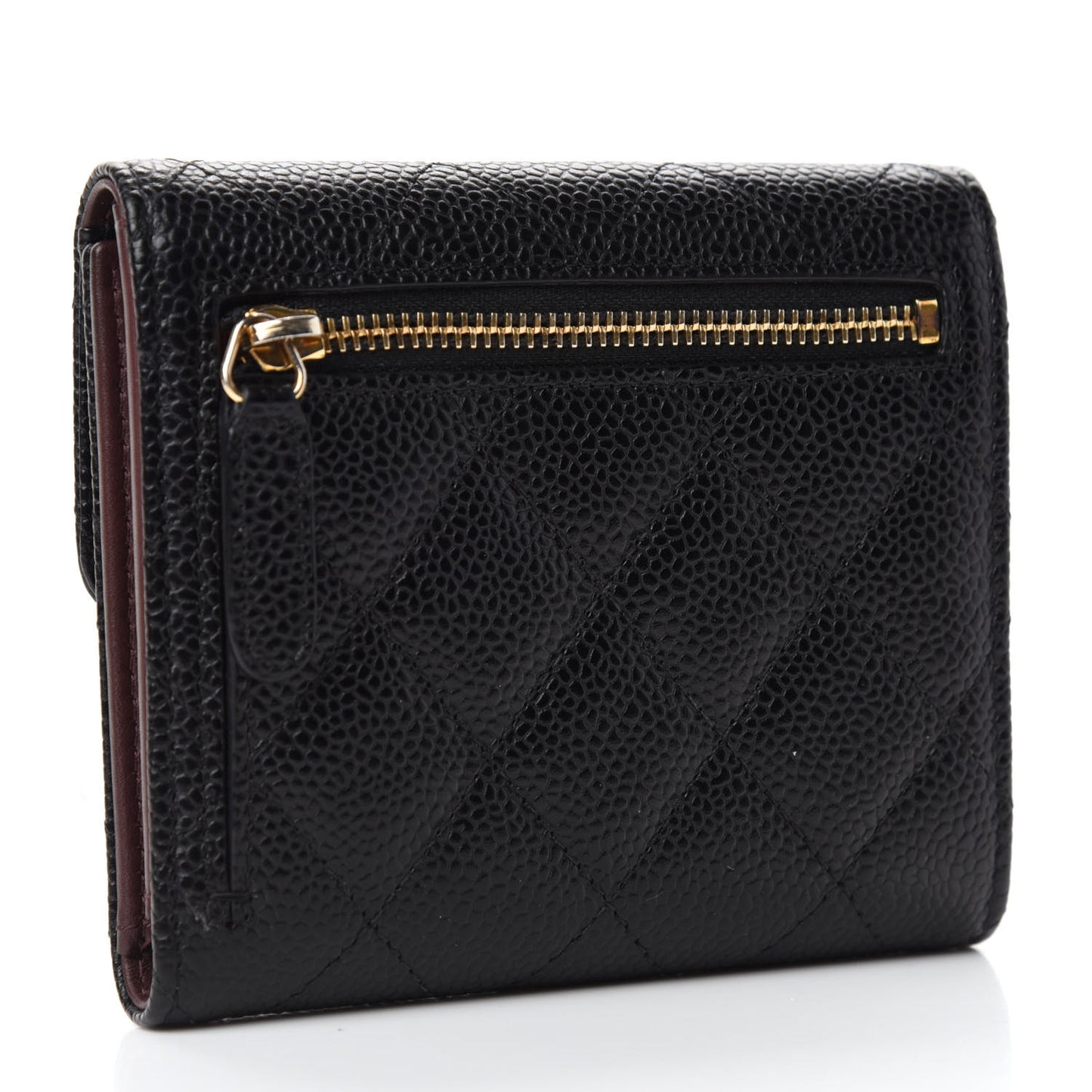 Caviar Quilted Compact Flap Wallet Black