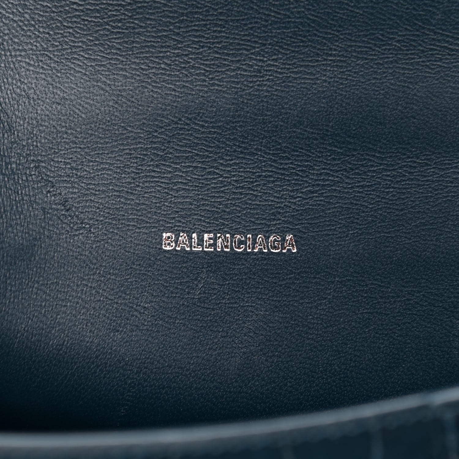Balenciaga Shiny Calfskin Crocodile Embossed Hourglass Top Handle Bag XS Denim Blue 6 of 10