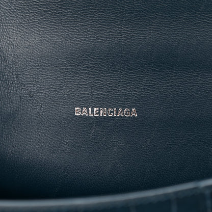 Balenciaga Shiny Calfskin Crocodile Embossed Hourglass Top Handle Bag XS Denim Blue 6 of 10