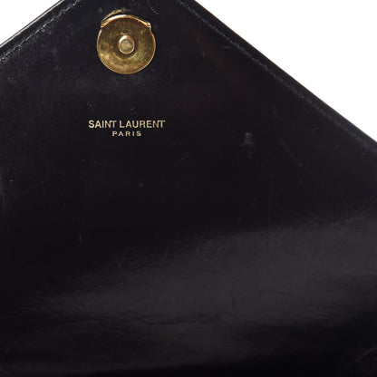 Saint Laurent Cracked Shiny Calfskin Matelasse Chevron Monogram Large College Satchel Black 9 of 12