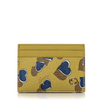 Gucci Calfskin Heartbeat Print Card Holder Yellow 1 of 6